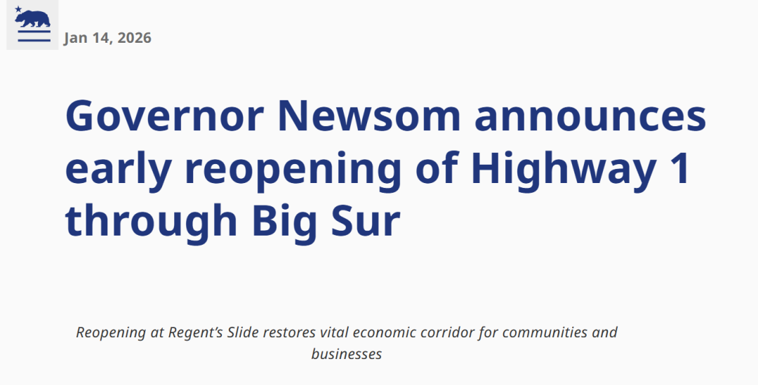 加州1号公路大苏尔段全线贯通，自驾畅玩美西海岸线！